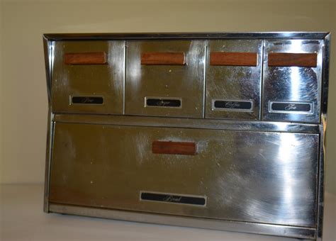 1950s vintage metal bread box|vintage stainless steel bread box.